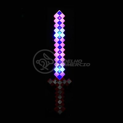 Kit Brinquedo Espada Pixel Minecraft 58cm C/Som Luz+3 Pilhas