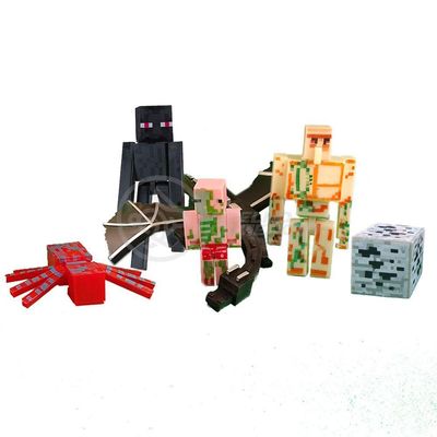 Kit 5 Cartela Minecraft Dragão 25 Bonecos + 5 Bloco Ender Dragon Brinquedo Infantil Bed Wars Pigman