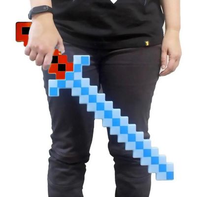 Kit Brinquedo Espada Pixel Minecraft 58cm C/Som Luz+3 Pilhas