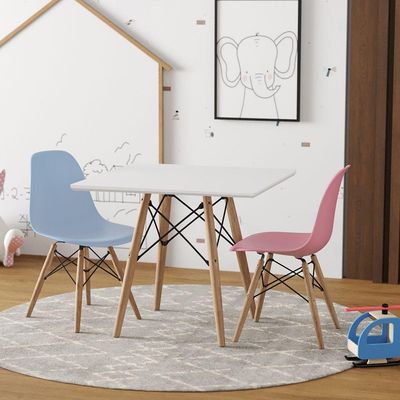 Conjunto De Mesa Madeira Infantil Quadrado Branco 1 Cadeira Azul 1 Cadeira Rosa - Cor: Branco