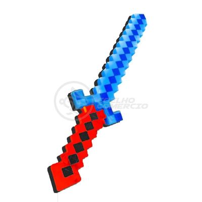Kit Brinquedo Espada Pixel Minecraft 58cm C/Som Luz+3 Pilhas