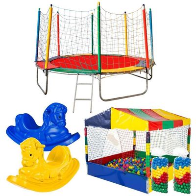 Cama Elastica Pula Pula 3m Piscina De Bolinhas 1,50m Com 1000 Bolinhas 2 Gangorras