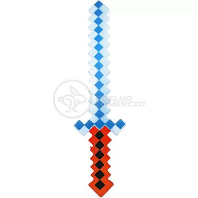 Kit Brinquedo Espada Pixel Minecraft 58cm C/Som Luz+3 Pilhas