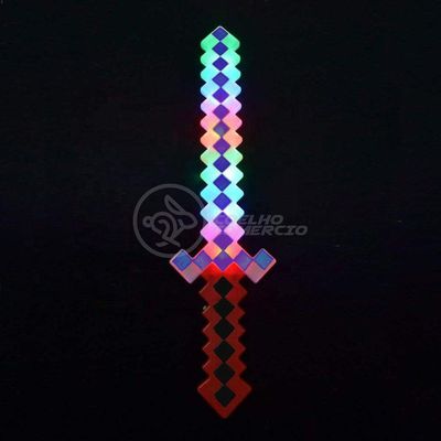 Kit Brinquedo Espada Pixel Minecraft 58cm C/Som Luz+3 Pilhas