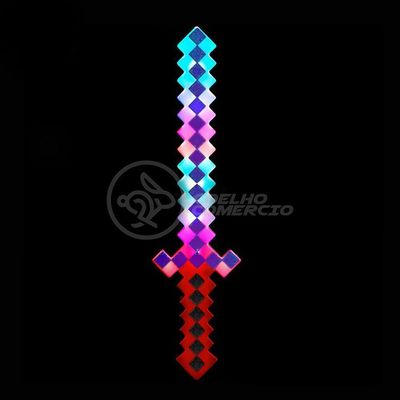 Kit Brinquedo Espada Pixel Minecraft 58cm C/Som Luz+3 Pilhas
