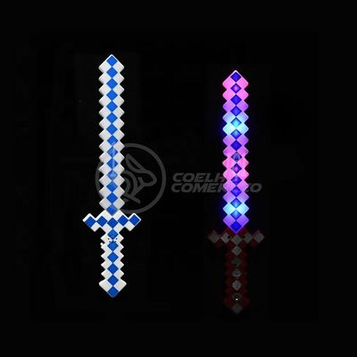 Kit Brinquedo Espada Pixel Minecraft 58cm C/Som Luz+3 Pilhas