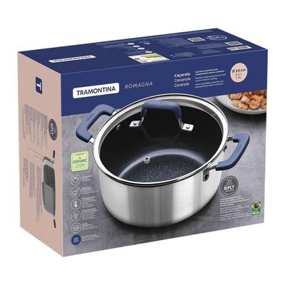 Caçarola Tramontina Romagna Em Aço Inox E Alumínio Cerâmico Black Stone 24 Cm 5,24 L Tramontina