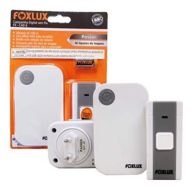 Campainha Eletrônica Sem Fio Foxlux - Alcance 40m - Acionador Resistente à Chuva Ip-44