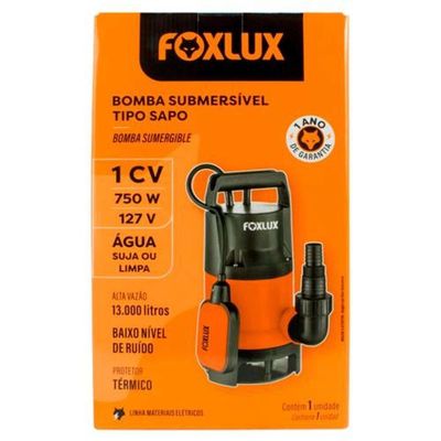 Bomba Submersa Tipo Sapo 1cv 127 Volts - Ideal Para Esgotamento E Drenagem - Foxlux