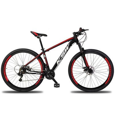 Bicicleta Aro 29 Ksw Xlt 24 Marchas Shimano Freio Hidraulico - 21 Preto-vermelho E Branco