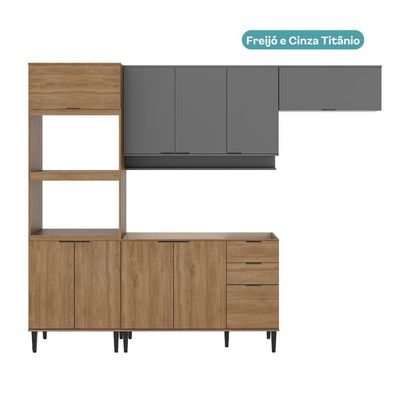Armário De Cozinha Completa Miami Edge Carraro Freijó Com Cinza Titânio