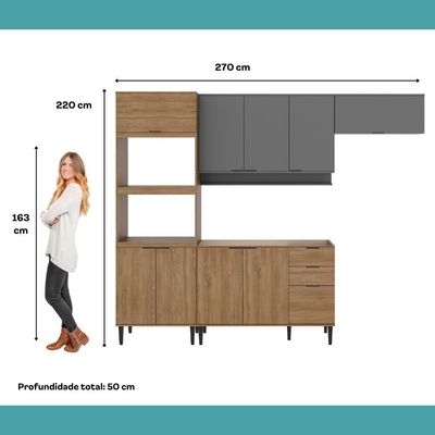 Armário De Cozinha Completa Miami Edge Carraro Freijó Com Cinza Titânio