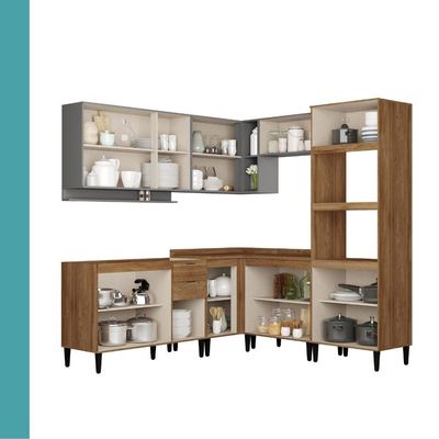 Armário De Cozinha Completa Miami Flow Carraro Freijó Com Cinza Titânio
