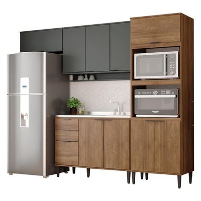 Armário De Cozinha Completa Miami Edge Carraro Freijó Com Cinza Titânio