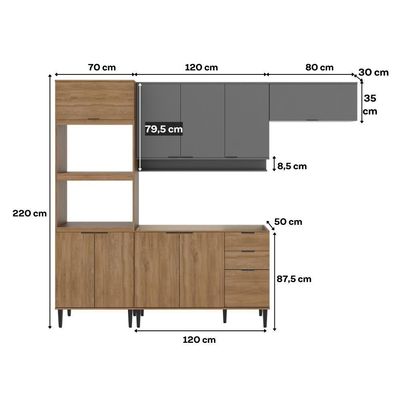 Armário De Cozinha Completa Miami Edge Carraro Freijó Com Cinza Titânio