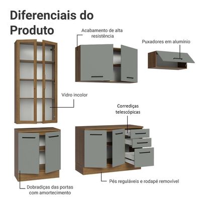 Armário De Cozinha Completa 270cm Rustic/cinza Agata Madesa 11