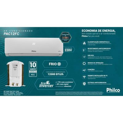 Ar condicionado Split Philco Hi Wall Inverter 12.000 BTUs/h Frio PAC12FC 220V