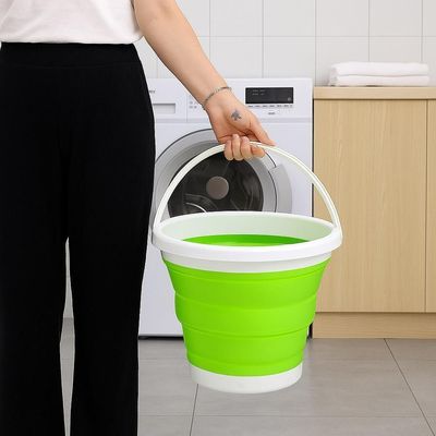 Balde Flexivel Silicone Dobravel Cesto Portátil Flash Mop 10l Grande Roupa Agua Gelo Multiuso Verde