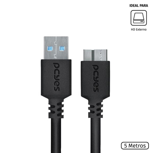 Cabo Para Hd Externo Usb A 3.0 Macho Para Micro Usb B 3.0 (10 Pinos) Macho 28awg Puro Cobre 5 M