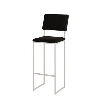 Kit 4 Banquetas Com Encosto Industrial E Moderna Nina Branco E Corino Preto