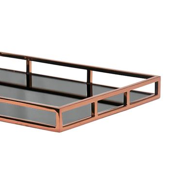 Bandeja Retangular Fracalanza Niqueladas Aço Inox e Vidro Preto 56x36x5cm cobre