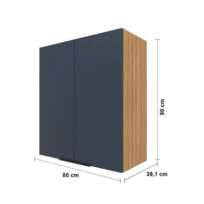 Armário Aéreo Bartira Cristal com 2 Portas, 2 Prateleiras e 80cm de largura - Lâmina Mel/Azul Royal