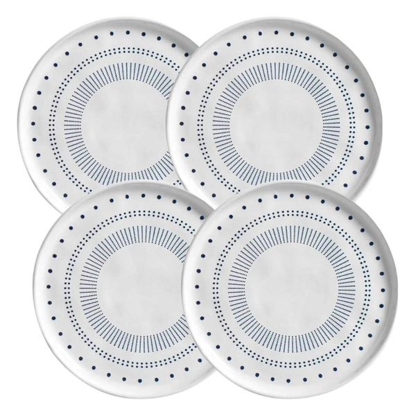 Jogo 4 Pratos para Sobremesa Cerâmica 21,5cm Branco e Azul