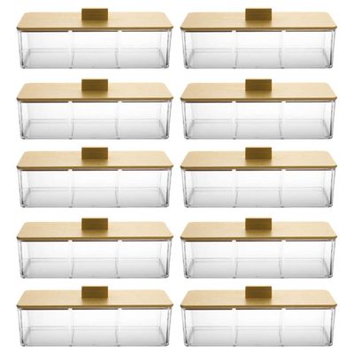 Kit 10 Caixas para Chá Tampa Bambu Organizador 3 Divisórias