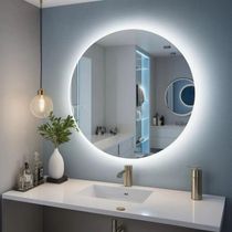 Espelho Decorativo Redondo LED Branco Frio Ou Quente Com Suporte Branco Frio