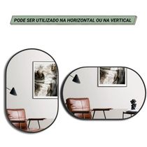 Espelho Brillare Decorativo Oval 80x50 Com Borda em Couro + Suporte Preto