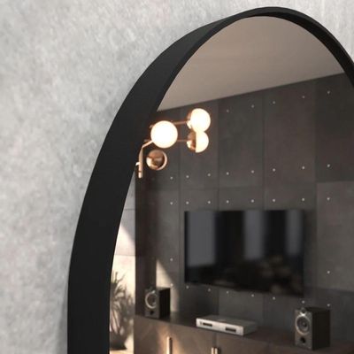 Espelho Brillare Decorativo Oval 80x50 Com Borda em Couro + Suporte Preto