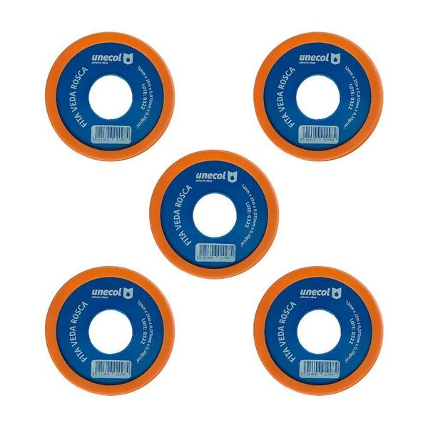 Kit 5 Fitas Veda Rosca 12mm 50 Metros Vedação Hidráulica Canos Torneiras Teflon