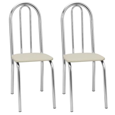 Kit 2 Cadeiras Cromadas Cc55 A101 Treparoni Bege