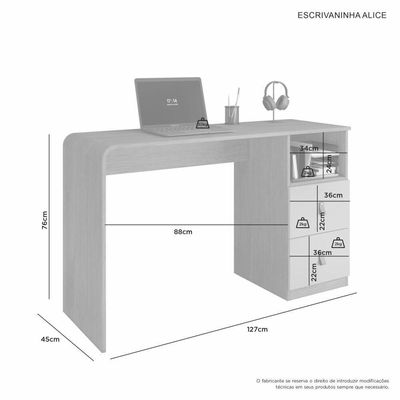 Escrivaninha Mesa De Estudo Alice Jcm Moveis Cinamomo