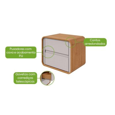 Mesa De Cabeceira 2 Gavetas Loop - Lopas Amendoa Clean-off White