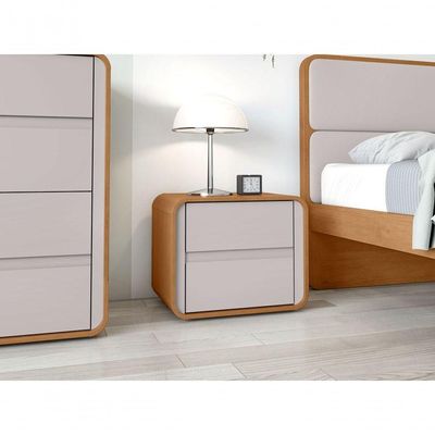 Mesa De Cabeceira 2 Gavetas Loop - Lopas Amendoa Clean-off White