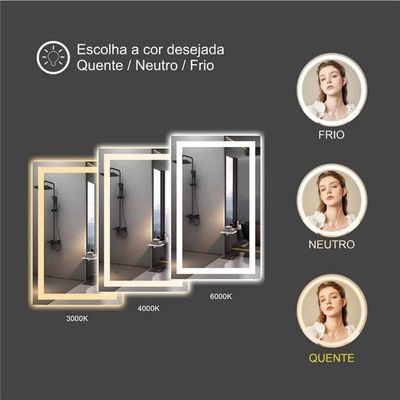 Espelho Jateado Com 3 Tons De LED e Touch Screen Fonte Slim 80x50