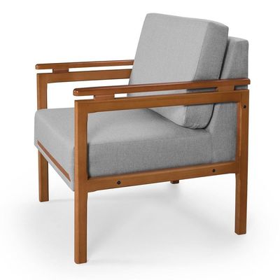 Poltrona Decorativa Montreal Para Sala De Estar Escritório Recepção Linho Cinza