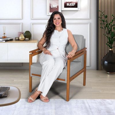 Poltrona Decorativa Montreal Para Sala De Estar Escritório Recepção Linho Cinza