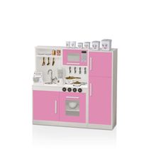 Kit Cozinha E Geladeira Em MDF Brinquedo Infantil Rosa
