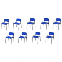 Kit 9 Cadeiras Infantil Iso, Escola, Base Cinza- Azul