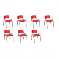 Kit 7 Cadeiras Infantil Iso, Escola, Base Cinza-Vermelho