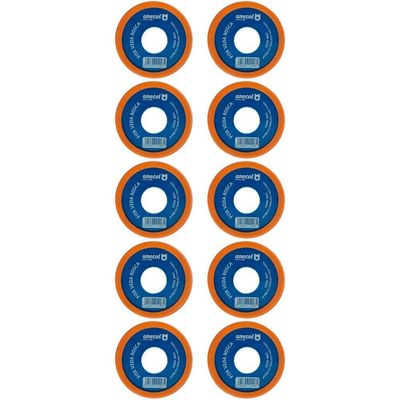 Kit 10 Fita Veda Rosca 12mm 50 Metros Vedação Hidráulica Canos Torneiras Teflon