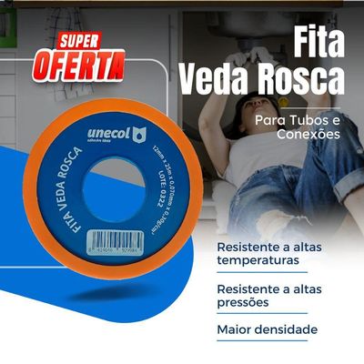 Kit 10 Fita Veda Rosca 12mm 50 Metros Vedação Hidráulica Canos Torneiras Teflon