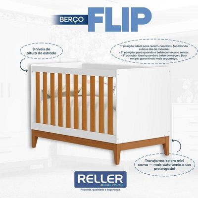 Berço Americano Flip Branco Acetinado Savana - Reller