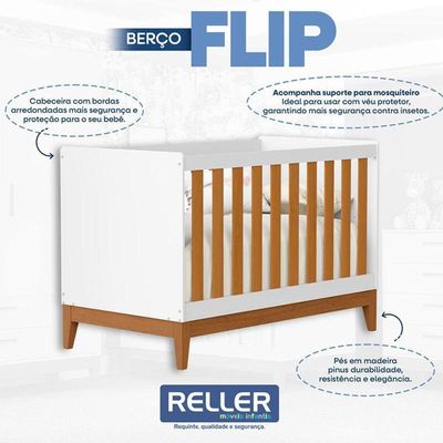 Berço Americano Flip Branco Acetinado Savana - Reller