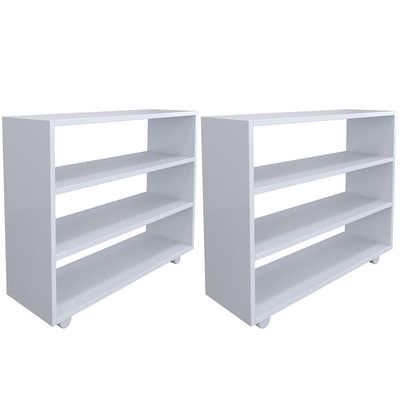 Kit 02 Sapateiras Multiuso Organizador Com 03 Prateleiras E Rodízio Pérola L03 Branco - Lyam Decor
