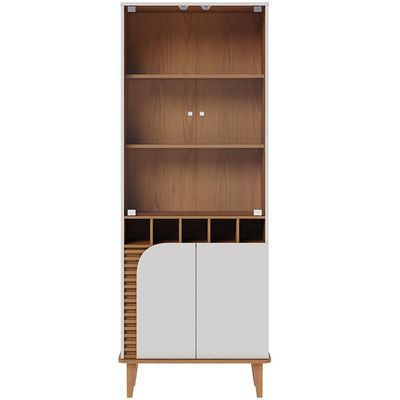 Kit Aparador Buffet Bar Living com Cristaleira Adega Julia C04 Off White Matte Freijó - Lyam Decor