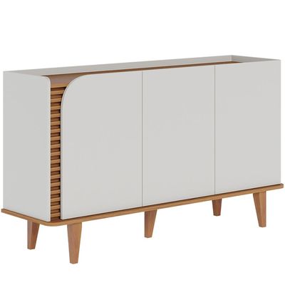 Kit Aparador Buffet Bar Living com Cristaleira Adega Julia C04 Off White Matte Freijó - Lyam Decor
