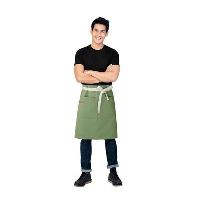 Avental Verde Cintura Algodao Cafeteria Bar Vegano 3un